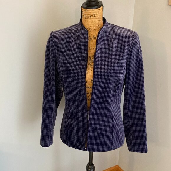 Kasper & Company Women Size 8 EUC Cobalt Blue Velour Houndstooth Jacket - Picture 2 of 13